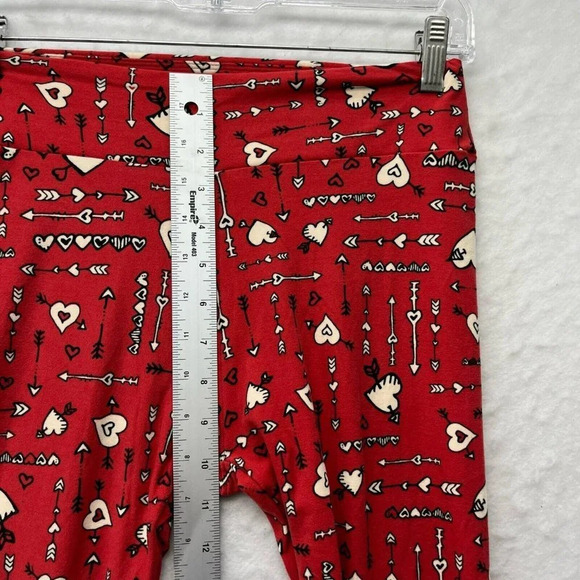 LulaRoe Leggings Women's Sz OS Red Hearts Print Mid Rise Wide Waistband Stretch - Picture 5 of 12
